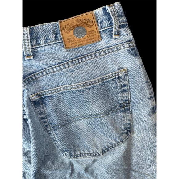 Vintage 90s Tommy Hilfiger Blue Jeans Mens Baggy 34 x 30 Flag Logo Spellout - Picture 4 of 7